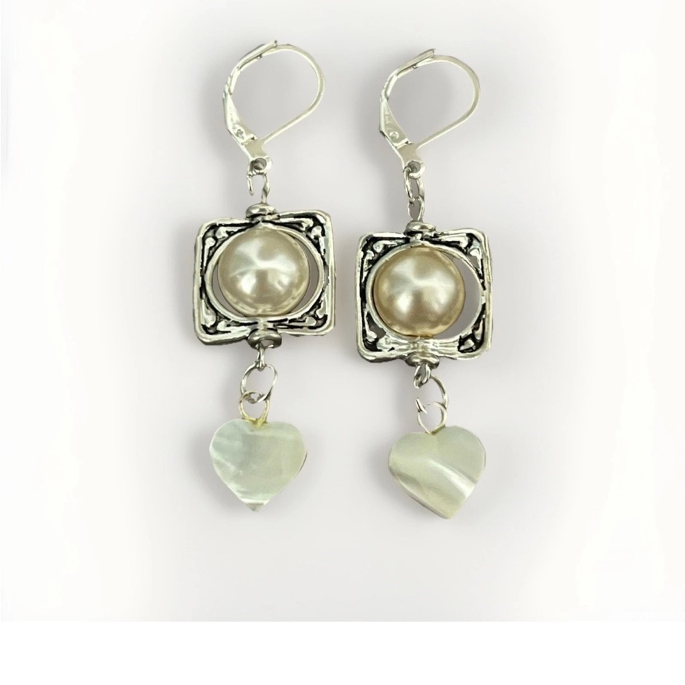 Pearl Drop Earrings 925 Sterling Silver Stamped and Pearl Charms. Handmade.